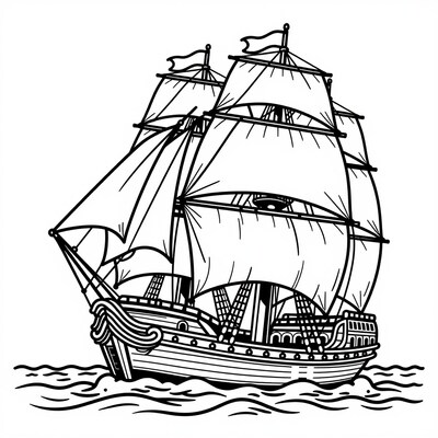 Tall Ship Sailing Illustration
