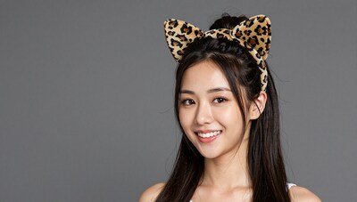 Asian woman leopard cat ears headband
