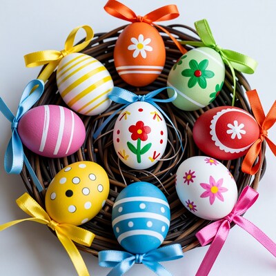 Colorful Easter Eggs in Nest