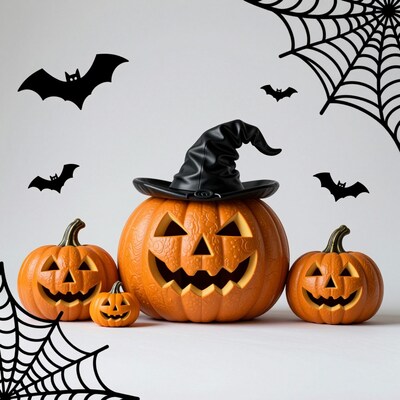 Halloween Jack O Lanterns with Witch Hat