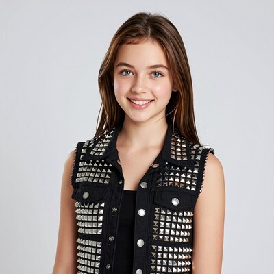 Smiling teenage girl in studded black vest