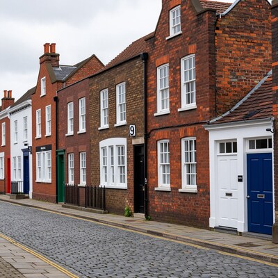 Colorful Terraced Houses Cobblestone Street