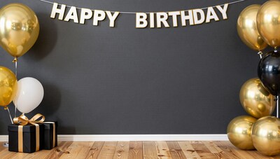 Happy Birthday Banner with Gold Balloons
