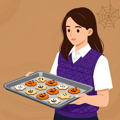 Woman Holding Halloween Cookies