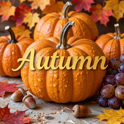 Autumn Pumpkins with Leaves and Grapes