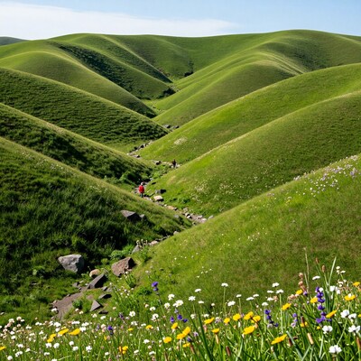 Hiker in Rolling Green Hills