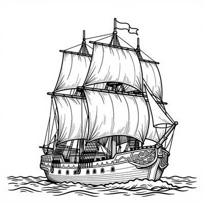 Tall Ship Sailing Illustration