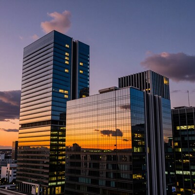Modern Glass Skyscrapers at Sunset