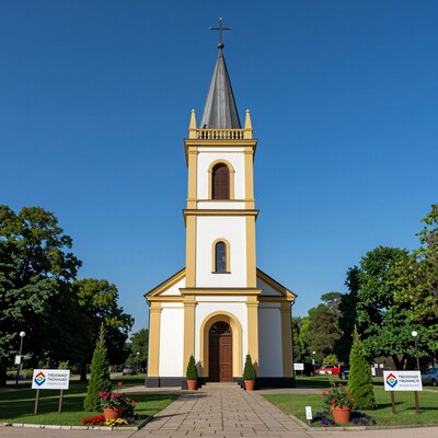 Yellow and White Church Tower