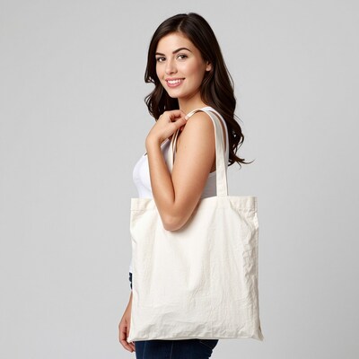 Woman Holding White Tote Bag