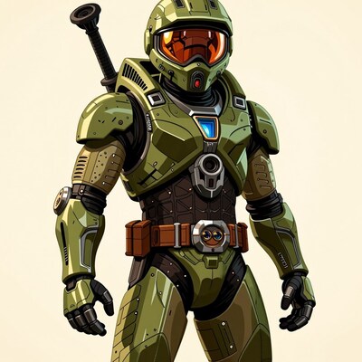 Green Armored Sci-Fi Soldier