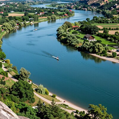 Aerial View Danube River Bend