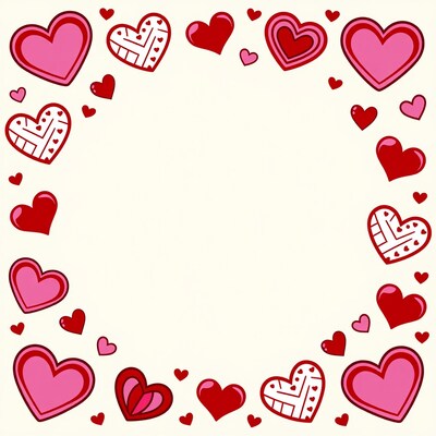 Pink and Red Hearts Border