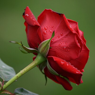 Red Rose with Raindrops