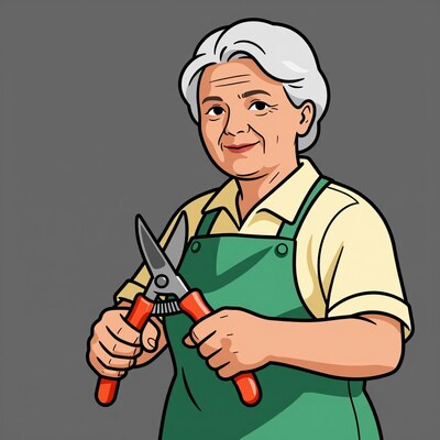 Elderly woman gardener with pruning shears