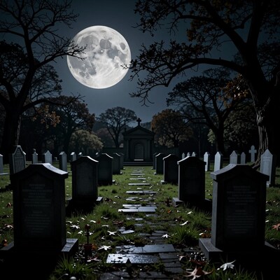 Spooky Graveyard at Night