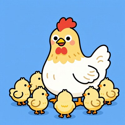 Cartoon Mother Hen with Chicks