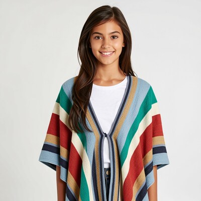 Young woman in striped poncho