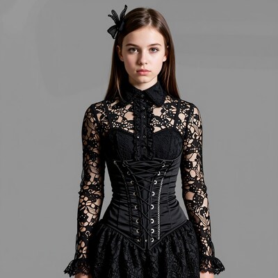 Gothic Lolita Girl in Black Lace Corset