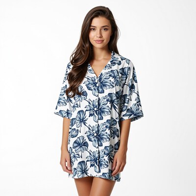 Woman in Floral Shirt Dress