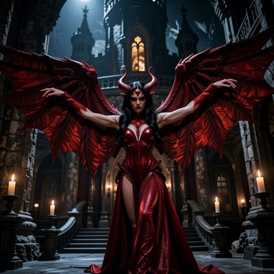 Red Demon Woman with Wings