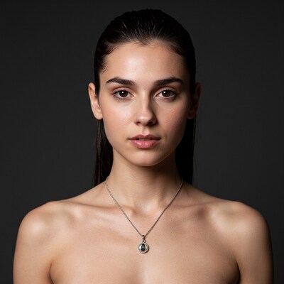 Woman with Silver Pendant Necklace