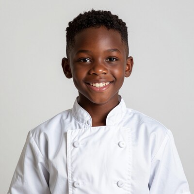 Smiling young black boy chef