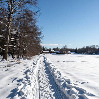 Snowy Winter Landscape with Tracks