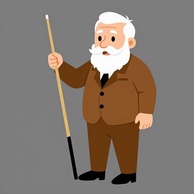 Cartoon Old Man with Cane