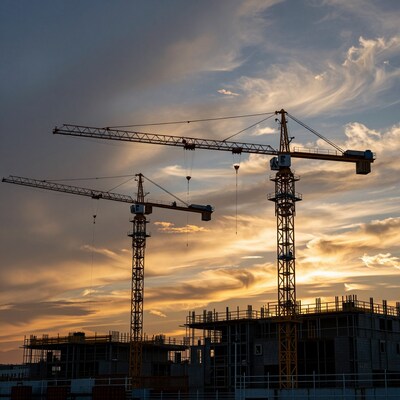 Construction Cranes at Sunset