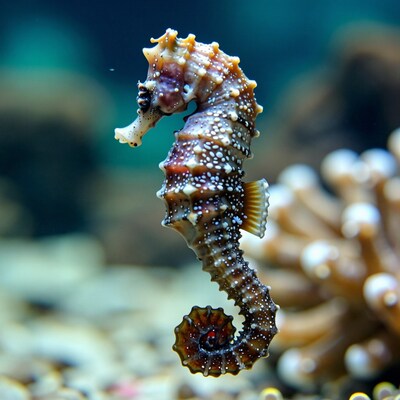 Colorful Seahorse in Coral Reef