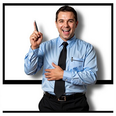 Smiling businessman with pen idea