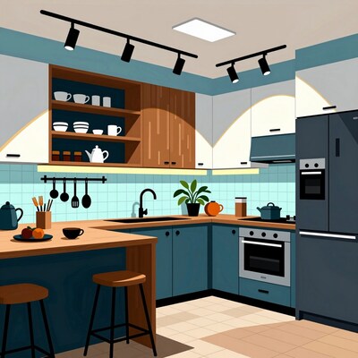 Modern Blue Kitchen Illustration
