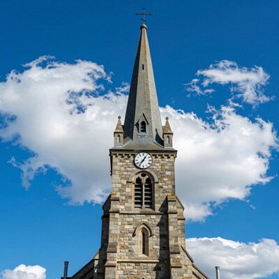 Church Steeple Against Blue Sky