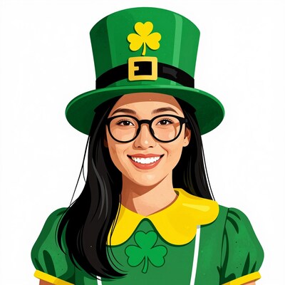 Smiling Woman in Green Leprechaun Hat