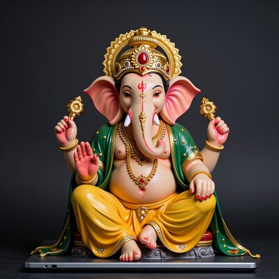 Ganesha Statue on Laptop