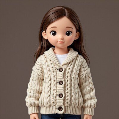 Cute girl in cream cable knit cardigan