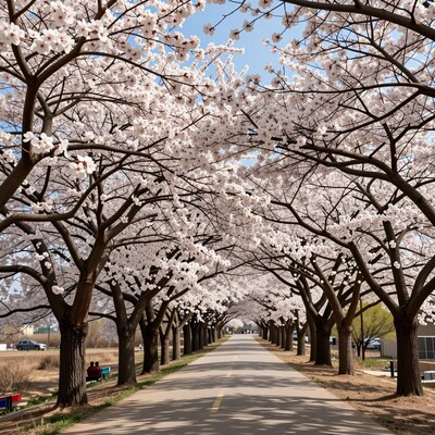 Blossoming Almond Tree Tunnel