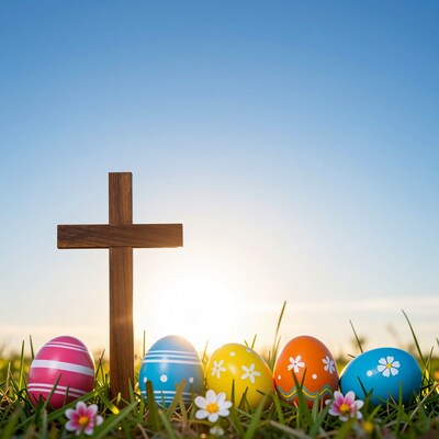 Easter Cross and Decorated Eggs