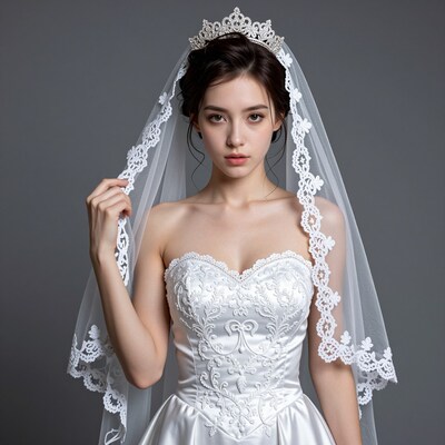 Bride in White Wedding Dress with Tiara