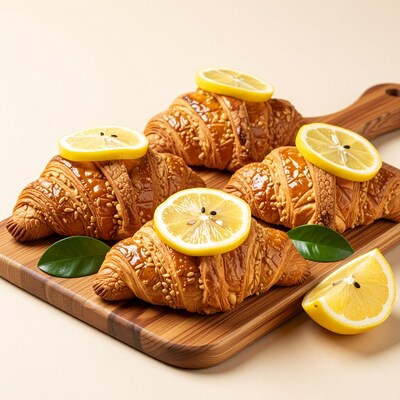 Lemon Croissants on Wooden Board