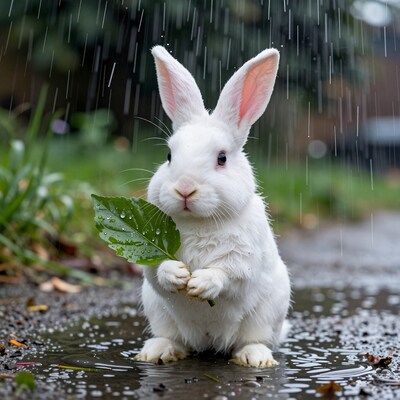 White Rabbit in Rain