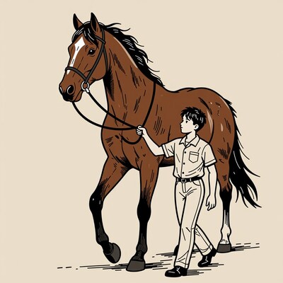 Boy Leading Brown Horse