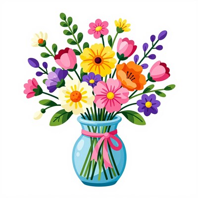 Colorful Flower Bouquet in Vase