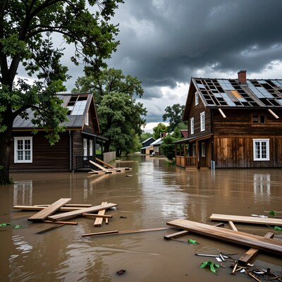 Flooded Wooden Village Houses