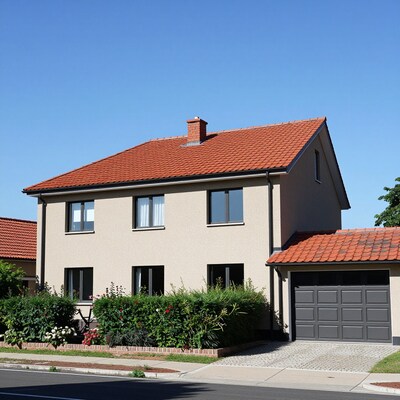 Modern two-story house with red tile roof