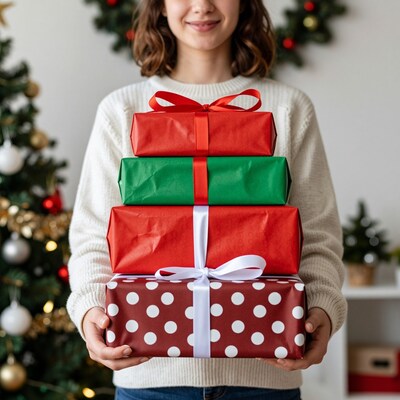 Woman Holding Christmas Gifts