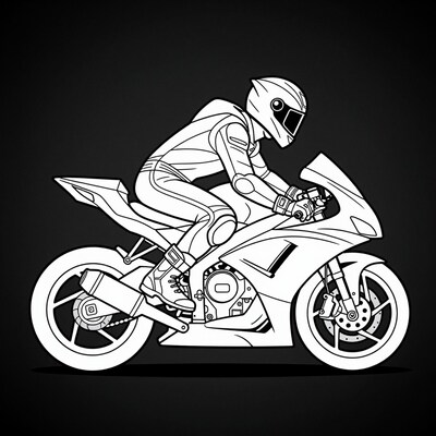 Motorcycle Rider Line Art