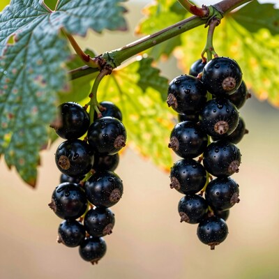 Blackcurrant Berries on Branch