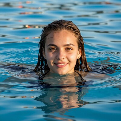 Young woman smiling in pool